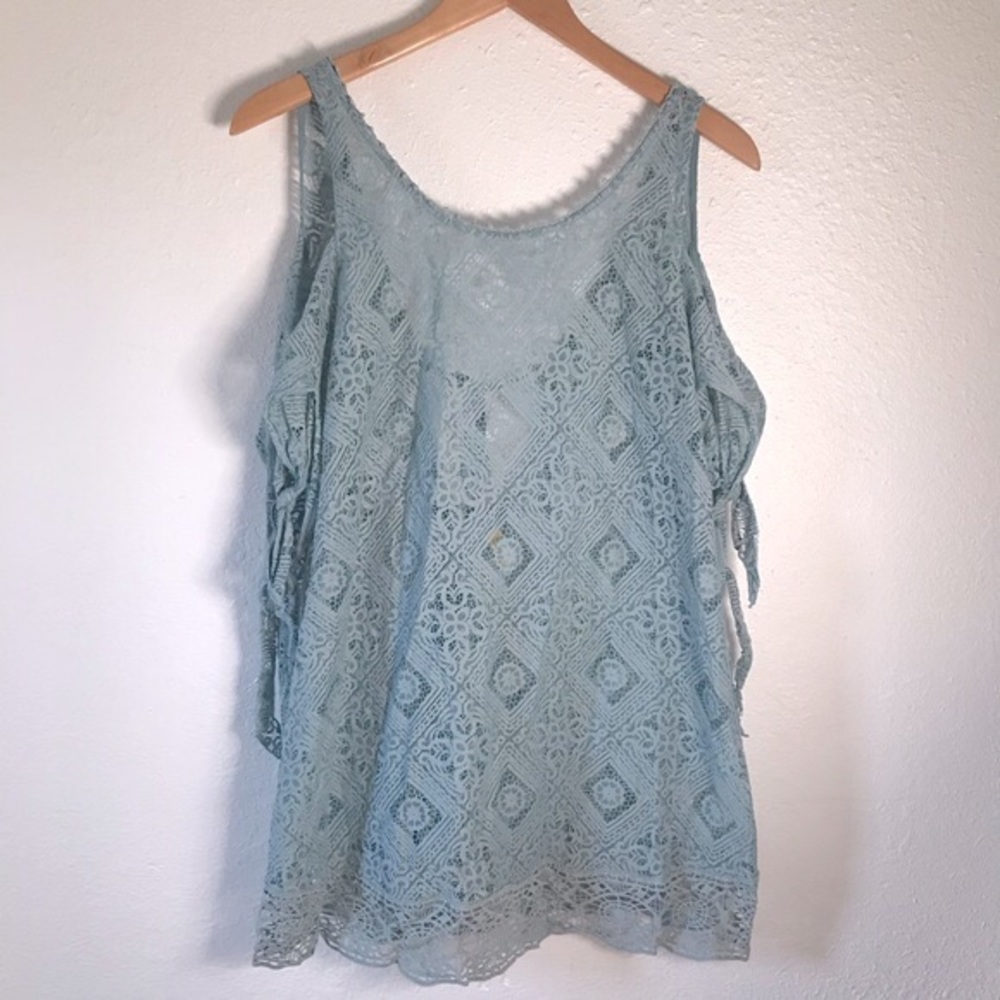 Free People Light Teal Lace Blouse